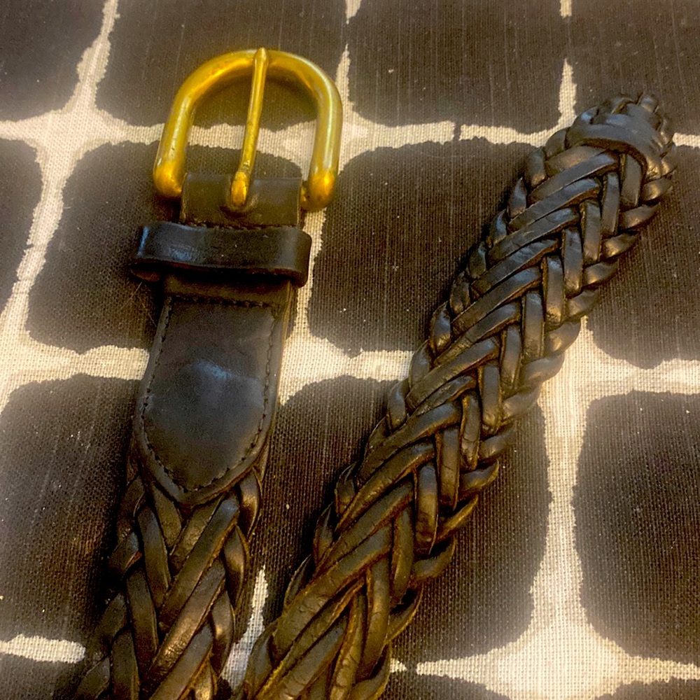 Van Heusen Mens braided 1” wide leather black belt size 38 with brass buckle